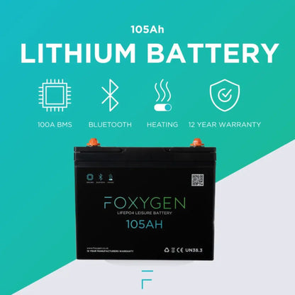 Foxygen Lithium Leisure Battery with Bluetooth & Heating (105Ah–460Ah)